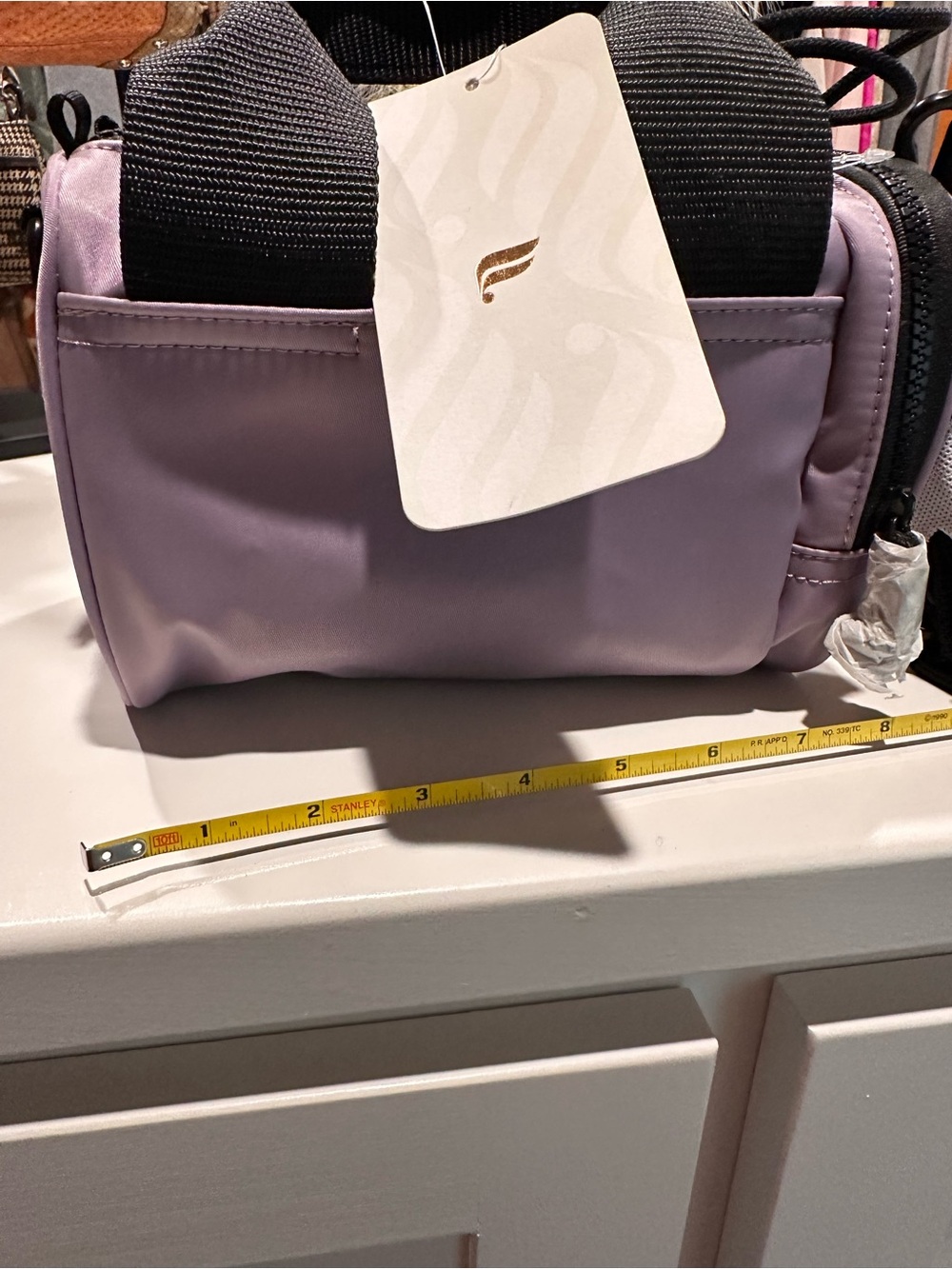 Fabletics Lavender Crossbody Tote with Wide Black Strap